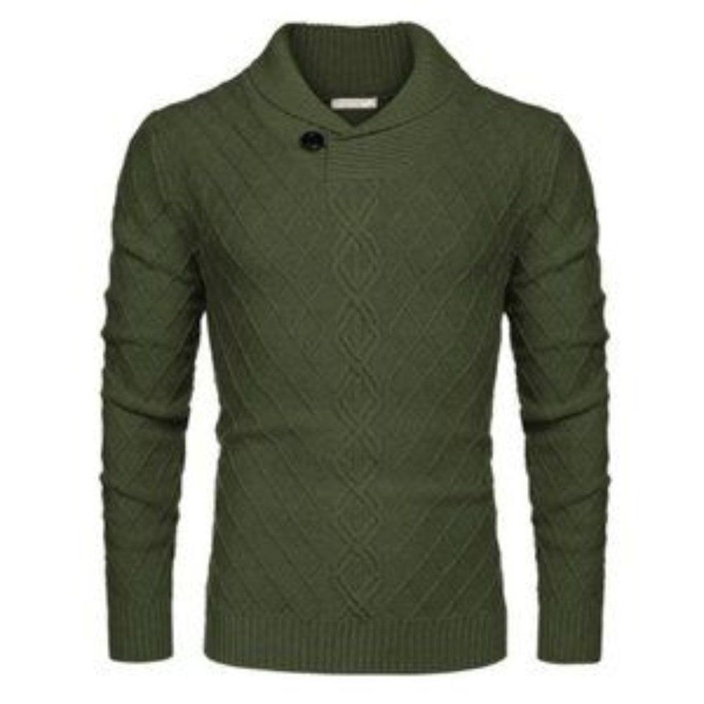 New Men's Sweater Cable Knitted Pullover Green